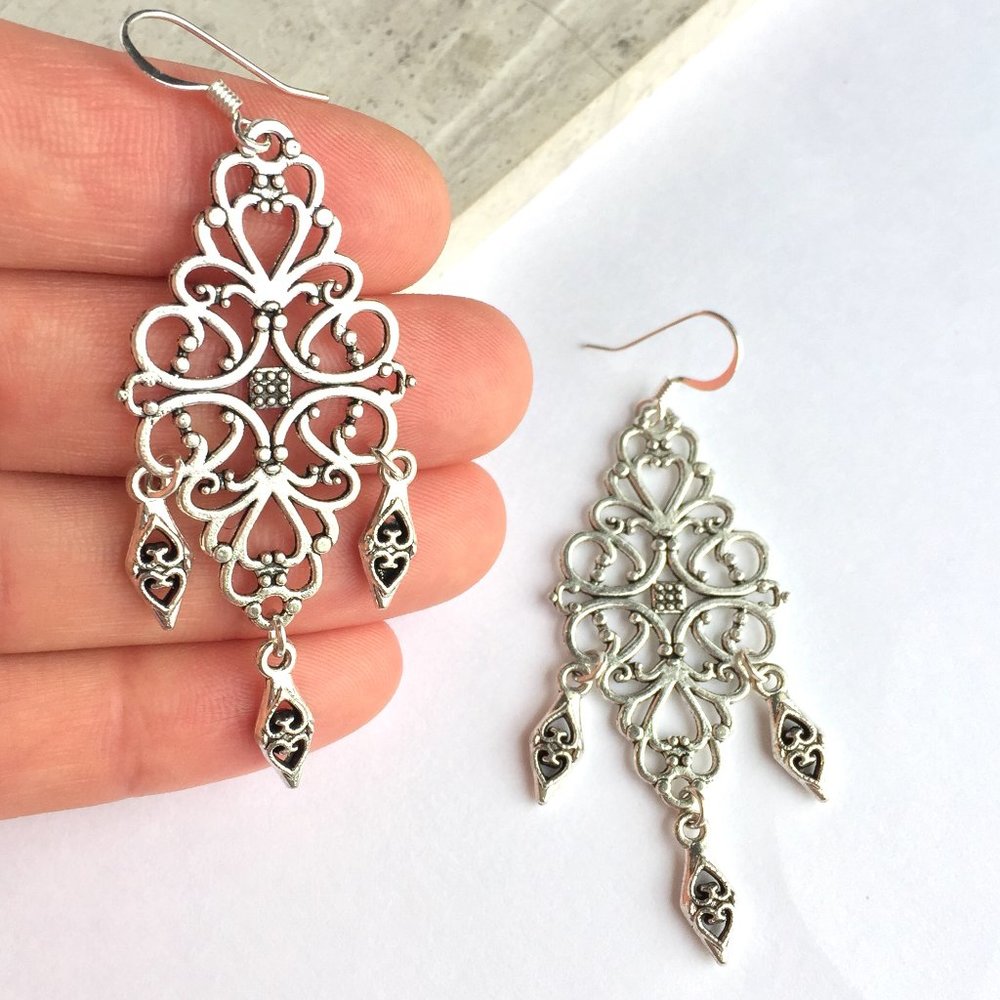 Thai Silver filigree Chandelier Earrings